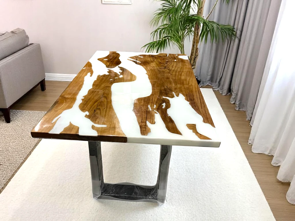 Premium White Epoxy Resin Woodworking Table for Home, Office 